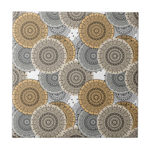 Grey beige pattern arabic mandala oriental style tile