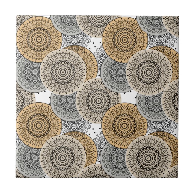 Grey beige pattern arabic mandala oriental style tile (Front)