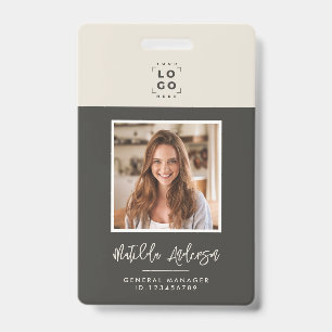 Grey beige QR code modern minimal photo abstract ID Badge