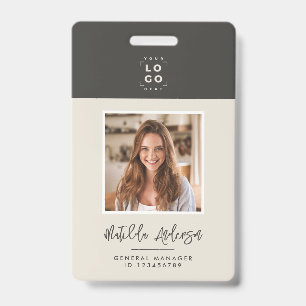 Grey beige QR code modern minimal photo abstract ID Badge