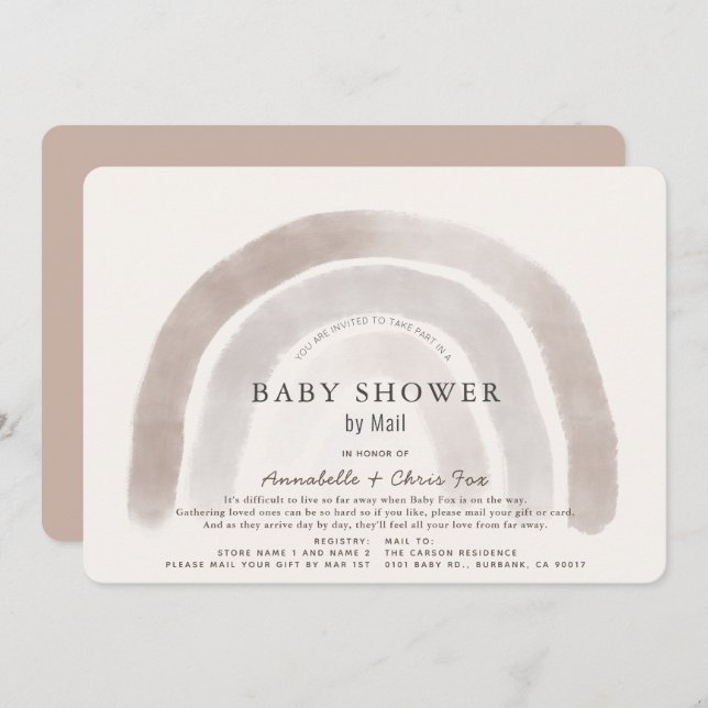 Grey Beige Rainbow Watercolor Baby Shower by Mail Invitation (Front/Back)