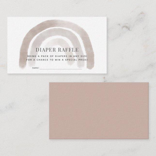 Grey Beige Rainbow Watercolor diaper Raffle Ticket Enclosure Card (Front/Back)