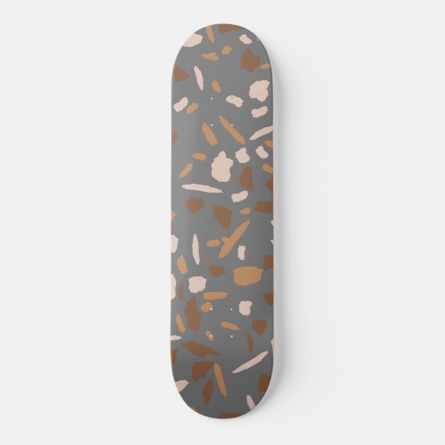 Grey Beige Tan Brown Terrazzo Marble Pattern Skateboard (Front)