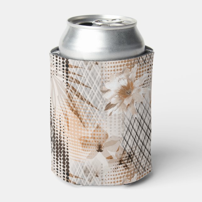 Grey, beige tropical pattern. can cooler (Can Front)