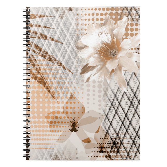 Grey, beige tropical pattern. notebook (Front)