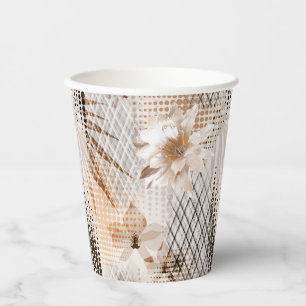 Grey, beige tropical pattern. paper cups