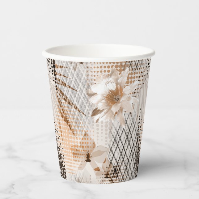 Grey, beige tropical pattern. paper cups (Front)