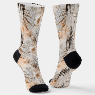 Grey, beige tropical pattern. socks