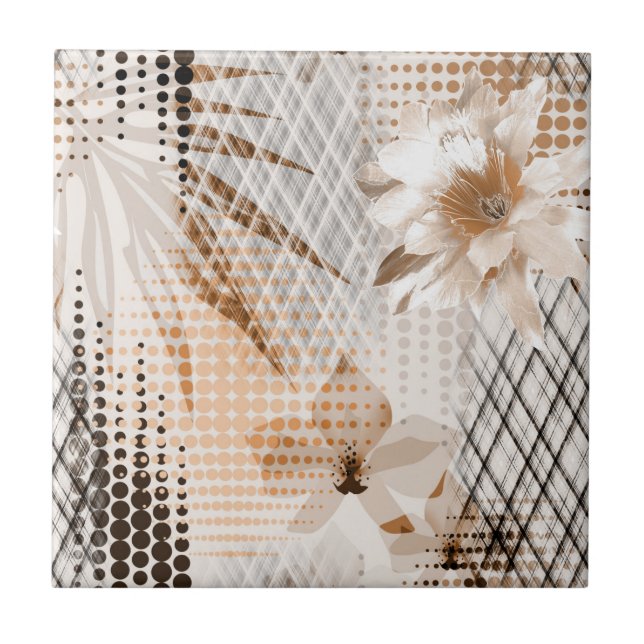 Grey, beige tropical pattern. tile (Front)