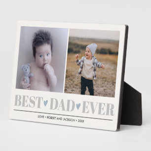 Grey BEST DAD EVER collage 2 Photo BLUE HEARTS Plaque