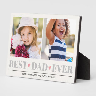 Grey BEST DAD EVER collage 2 Photo pink hearts Plaque