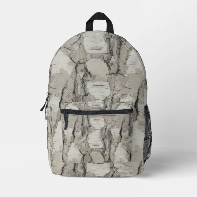 Grey Birch Bark | Light Woodland Hunter Camouflage Printed Backpack (Front)