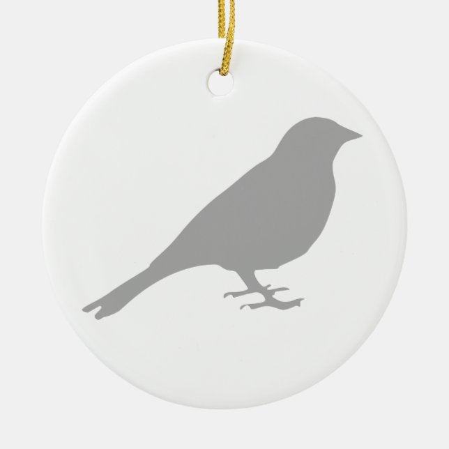 Grey Bird - Circle Ornament Ceramic Tree Decoration (Front)