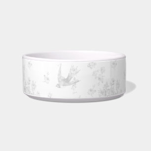 Grey Bird & Roses Ceramic Cat Bowl