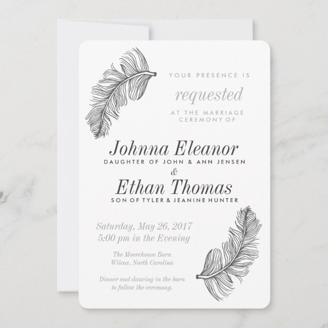Grey Birds of a Feather Wedding Invitations (Front)