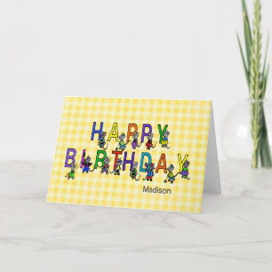 Grey birthday mice on yellow gingham card