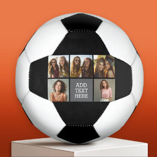 Grey Black 5 Photo Collage with Text Soccer Ball