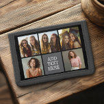 Grey Black 5 Photo Collage with Text Trifold Wallet<br><div class="desc">You can use square or selfie photos for this design. Use five square photos to create a unique and personal gift. If you need to adjust the pictures,  click on the customise tool to make changes.</div>