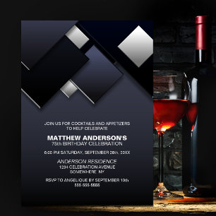 Grey Black 75th Cocktail Birthday Party Invitation