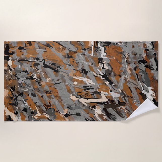 Grey, Black and  Caramel Abstract Beach Towel (Front)