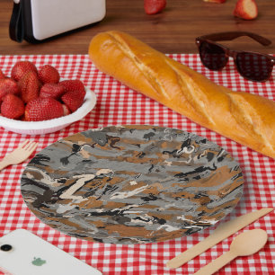 Grey, Black and Caramel Abstract Paper Plate