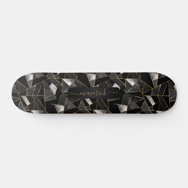 Grey, Black and Gold Abstract Pattern   Skateboard (Horz)
