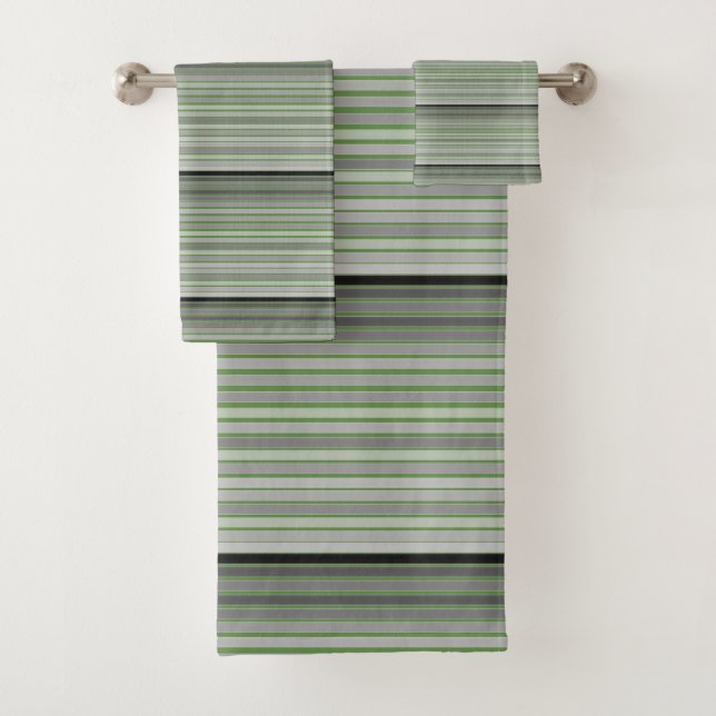 Grey Black and Green Stripe Towel Set (Insitu)