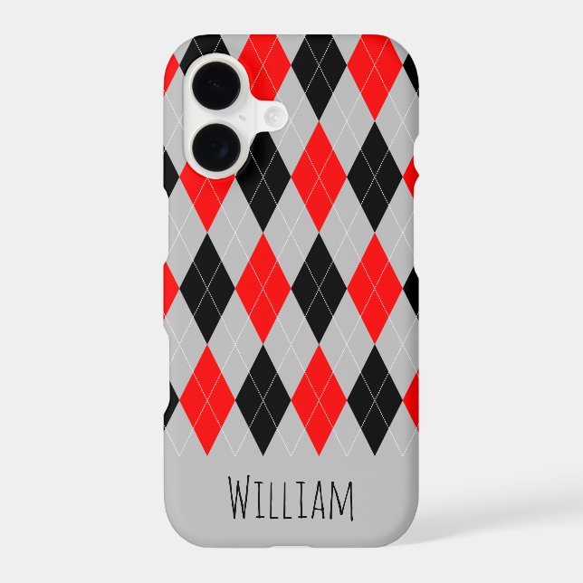 Grey, Black and Red Argyle Pattern iPhone 7/8 Case (Back)