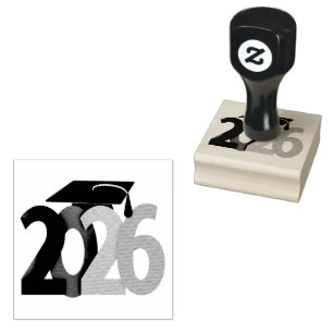 Grey, Black and Silver Class of 2026 Graduation Rubber Stamp
