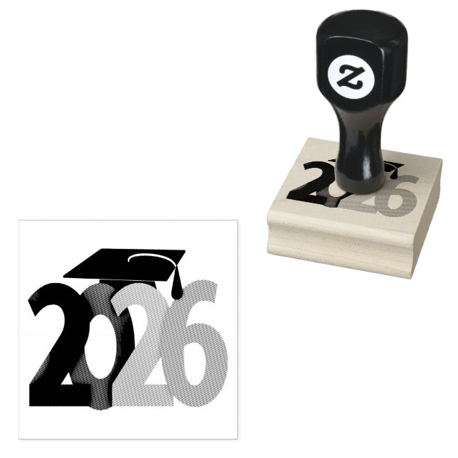 Grey, Black and Silver Class of 2026 Graduation Rubber Stamp (Stamped)