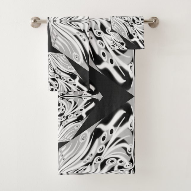 Grey Black And White Butterfly Winged Abstract Bath Towel Set (Insitu)