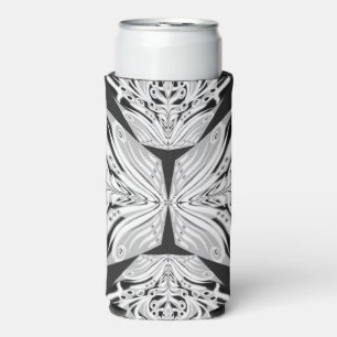Grey Black And White Butterfly Winged Abstract Seltzer Can Cooler