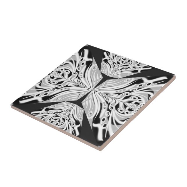 Grey Black And White Butterfly Winged Abstract Tile (Side)