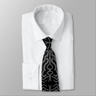 Grey Black And White Gothic Repeating Pattern Art Tie