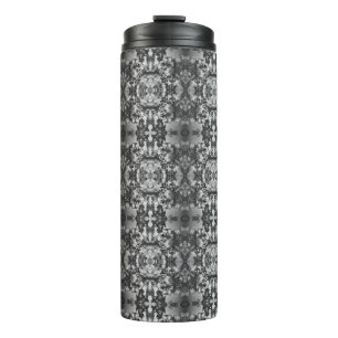 Grey, black and white kaleidoscope thermal tumbler