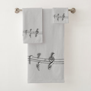 Grey black and white musical notes score. bath towel set