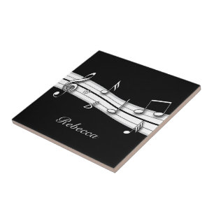Grey black and white musical notes score tile