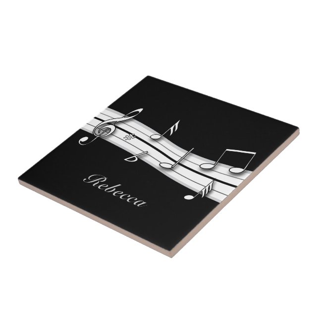 Grey black and white musical notes score tile (Side)