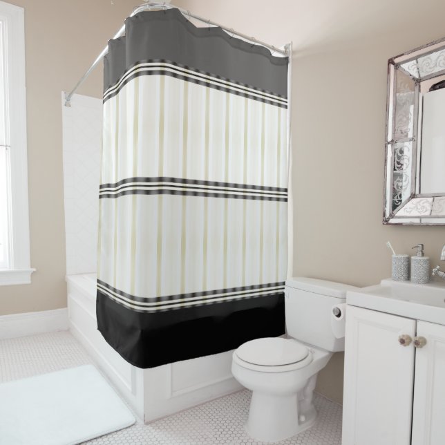 Grey Black And White With Pattern Detailing Shower Curtain (In Situ)