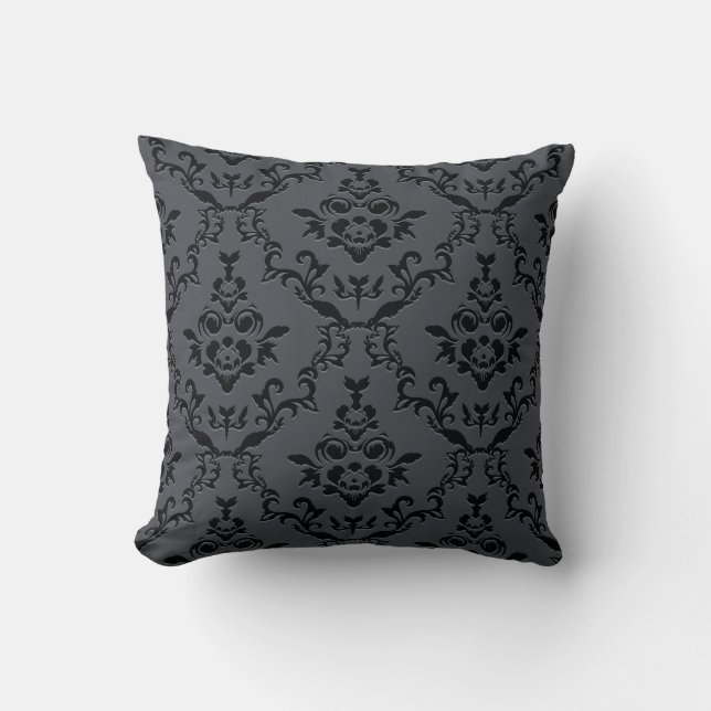Grey/Black Baroq Design Decorative Pillow (Front)