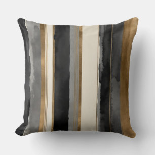 Grey black beige and gold stripes cushion