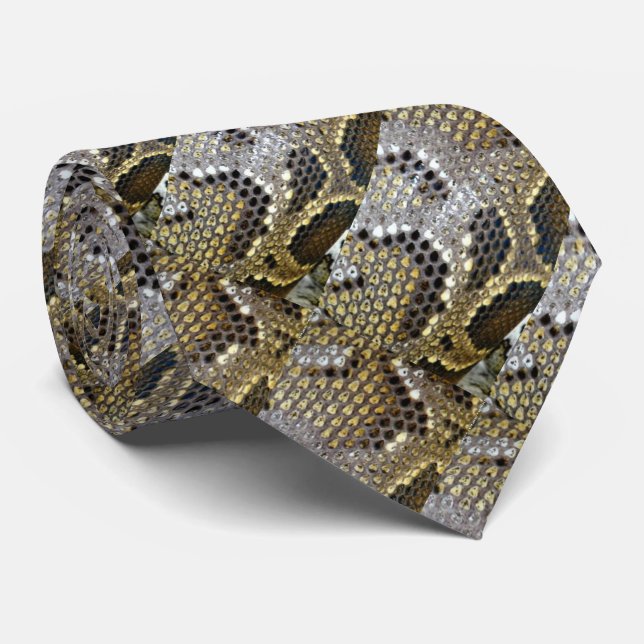 grey black beige animal pattern snake print tie (Rolled)
