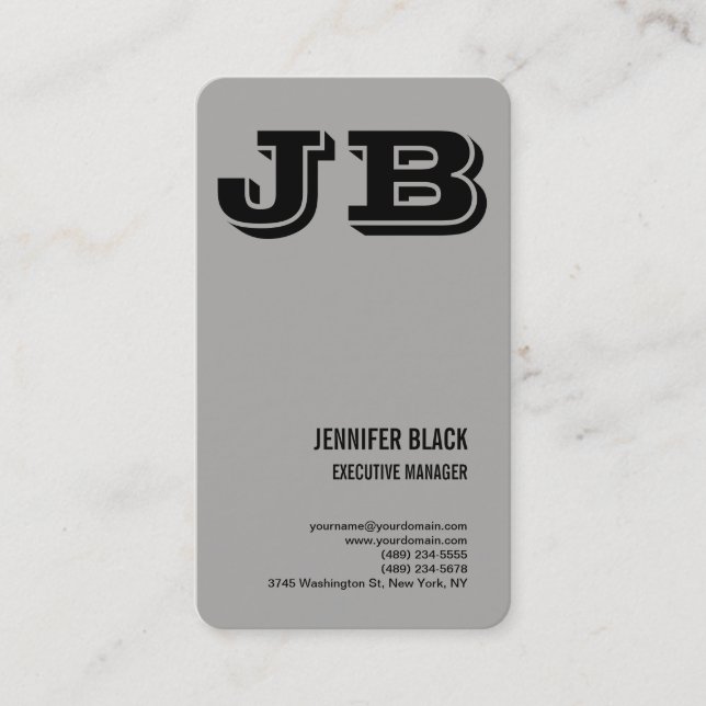 Grey Black Bold Monogram Minimalist Modern Plain Business Card (Front)