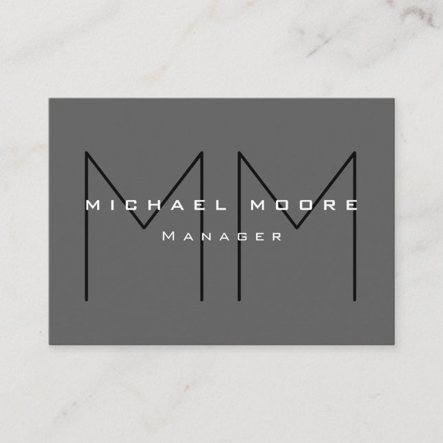 Grey Black Bold Monogram Modern Minimalist Business Card (Front)