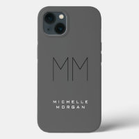 Grey Black Bold Monogram Modern Minimalist Name