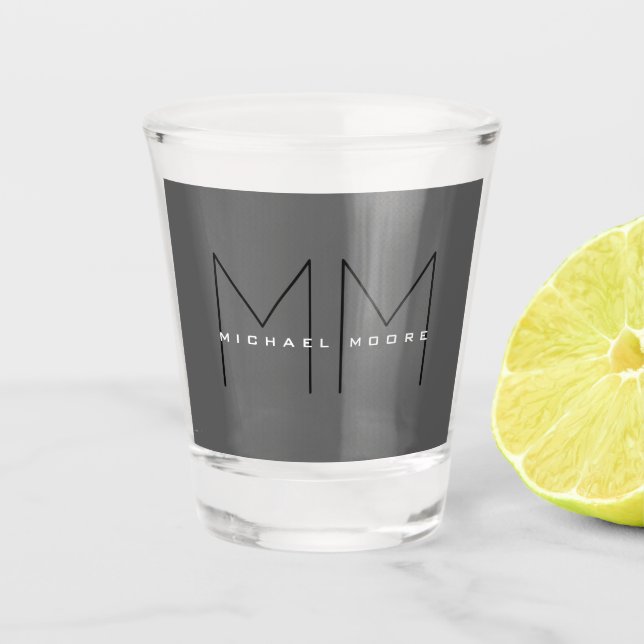 Grey Black Bold Monogram Modern Your Name Initials Shot Glass (Front)