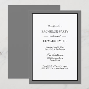 Grey Black Border Bachelor Party Invitations