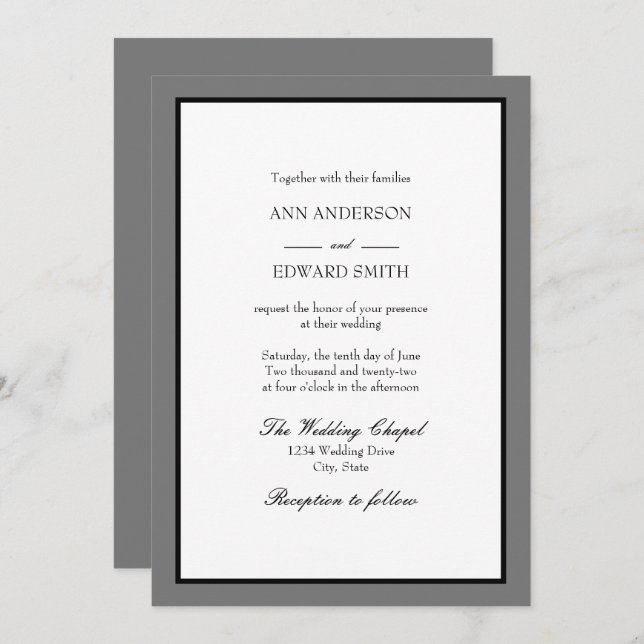 Grey Black Border - Families Wedding Invitation (Front/Back)