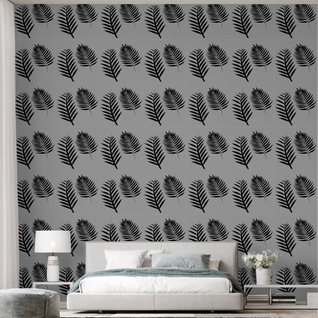 Grey Black Botanical Floral Watercolor Pattern  Wallpaper (Bedroom)