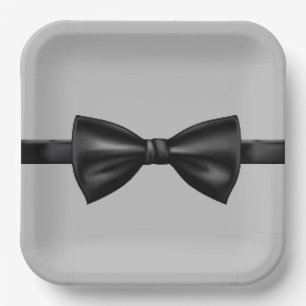 Grey & Black Bow Tie Paper Plate